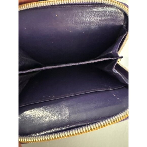 Purple Eel Skin BiFold Wallet Gold Toned Zipper Zip Around Snap Cards bills Vtg - Picture 4 of 11